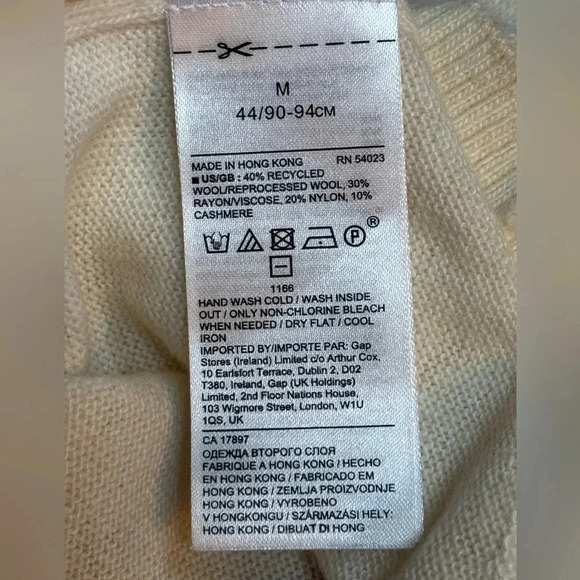 BANANA REPUBLIC CASHMERE BLEND ITALIAN WOOL - CLASSIC TUNIC CREAM SWEATER SZ MED - Picture 4 of 10